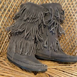 Grey Minnetonka moccasins. Size 6